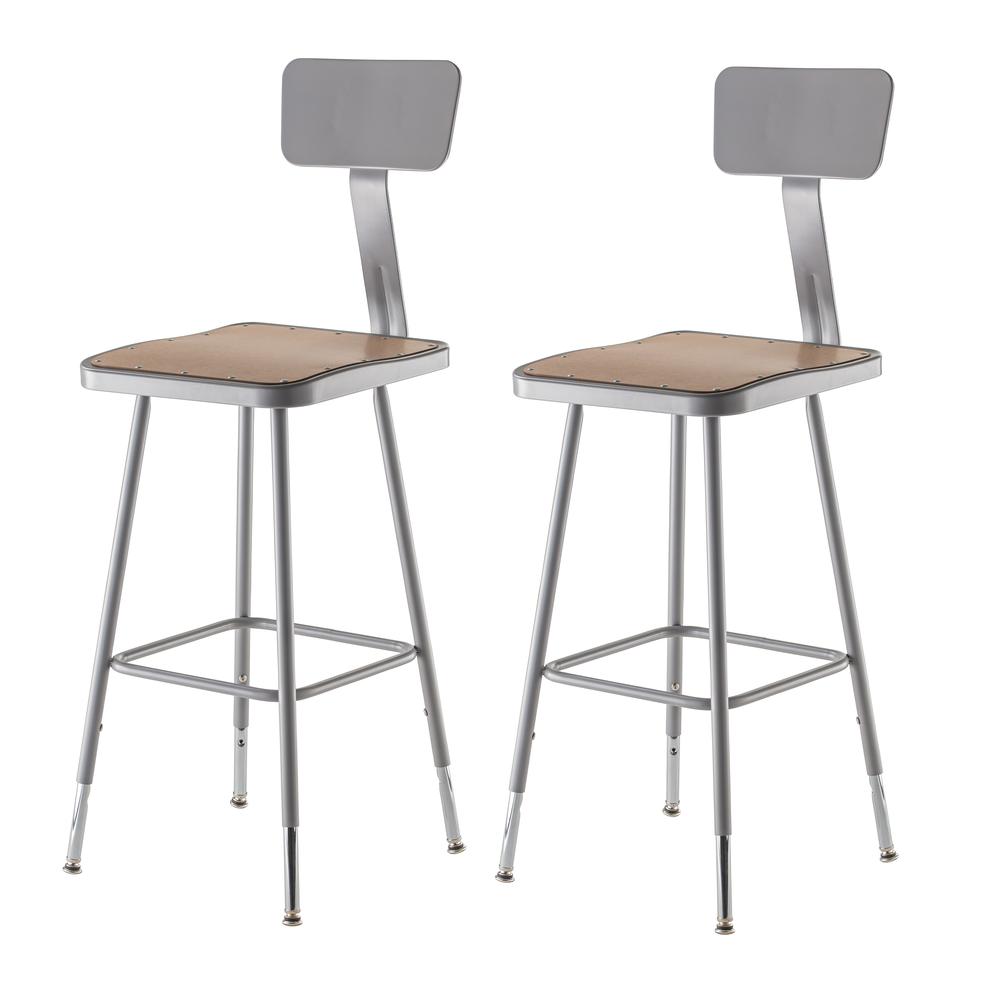(2 Pack) NPS® 25″-33″ Height Adjustable Heavy Duty Square Seat Steel Stool With Backrest