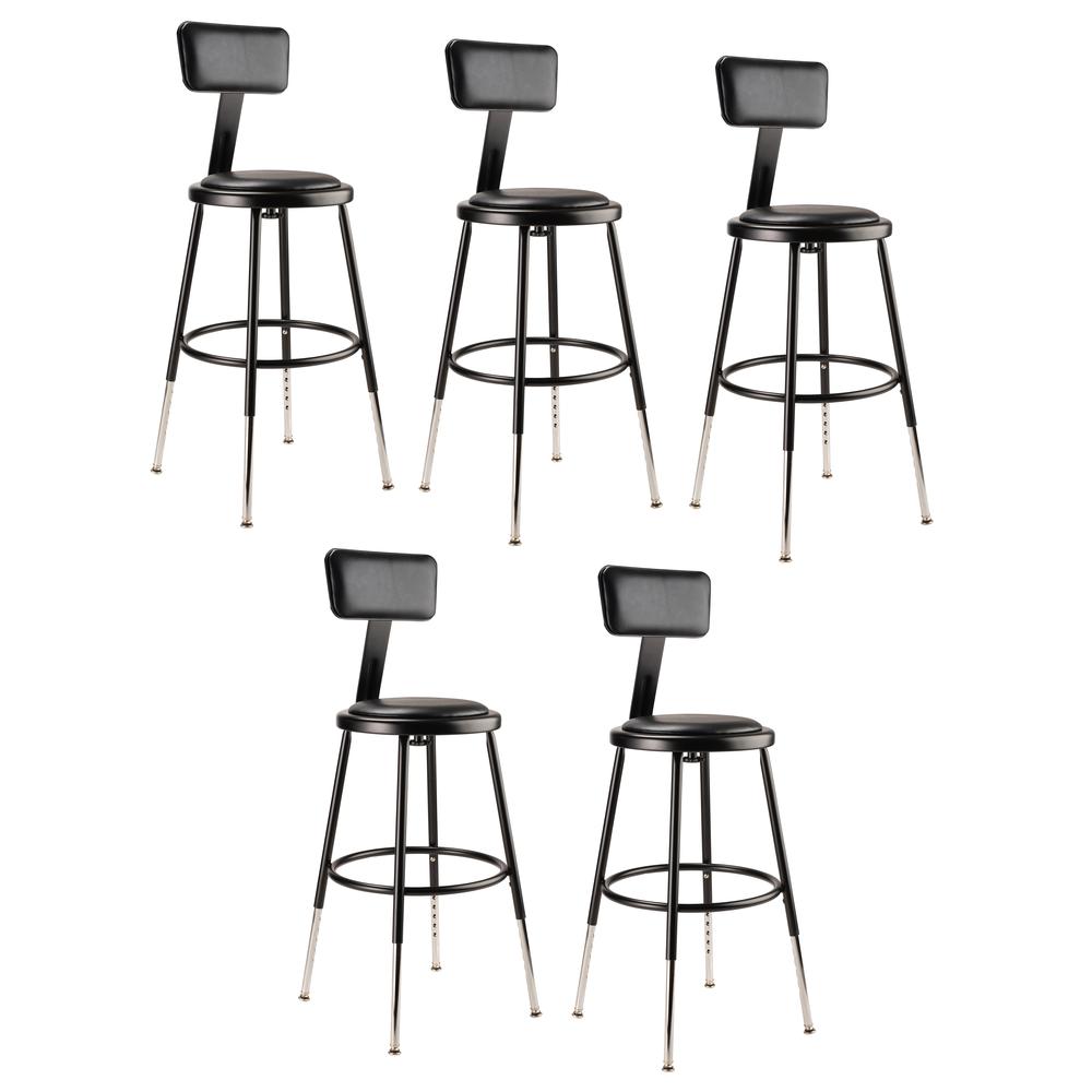 (5 Pack) NPS® 19″-27″ Height Adjustable Heavy Duty Vinyl Padded Steel Stool With Backrest