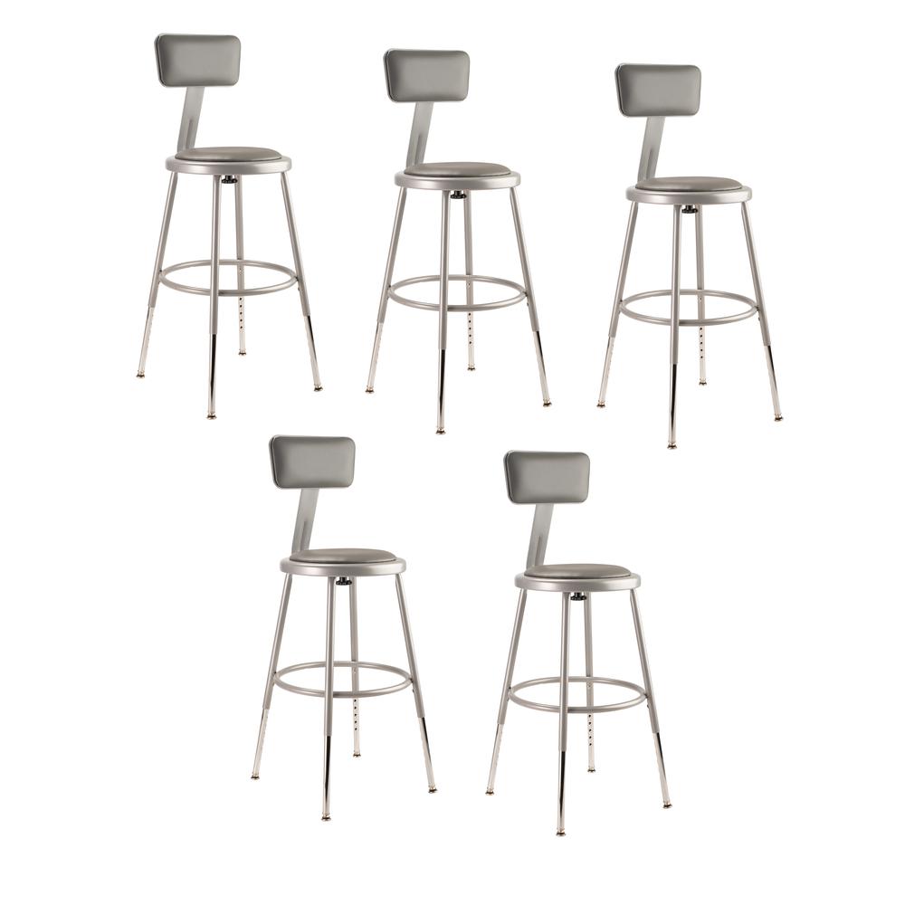 (5 Pack) NPS® 19″-27″ Height Adjustable Heavy Duty Vinyl Padded Steel Stool With Backrest
