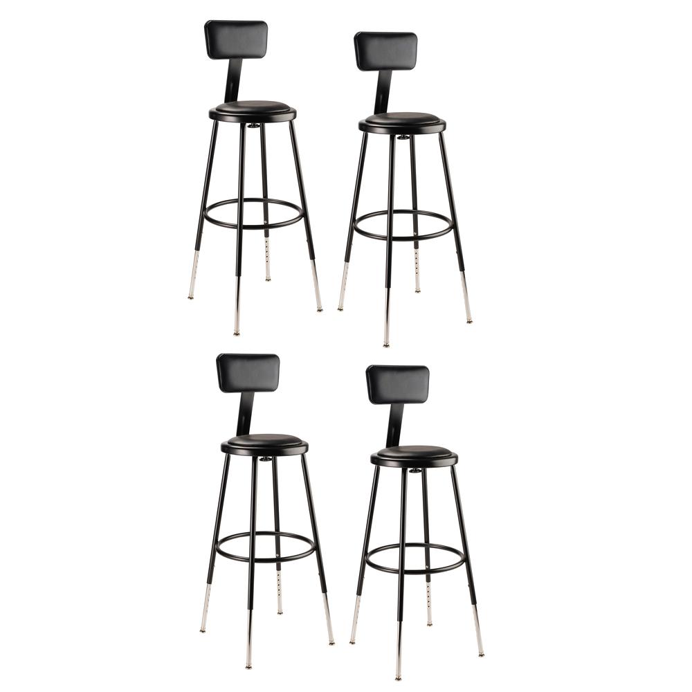 (4 Pack) NPS® 25″-33″ Height Adjustable Heavy Duty Vinyl Padded Steel Stool With Backrest