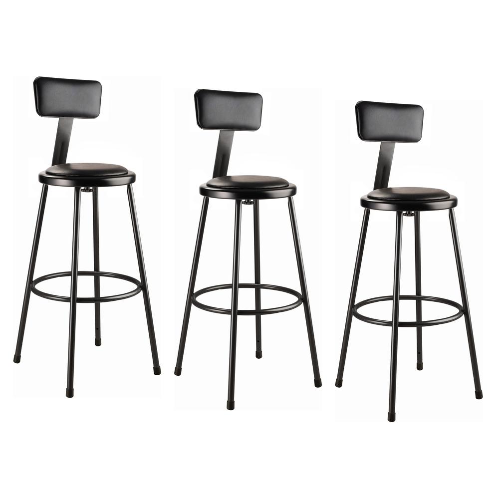 (3 Pack) NPS® 30″ Heavy Duty Vinyl Padded Steel Stool With Backrest