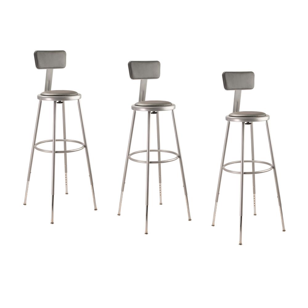(3 Pack) NPS® 32″-39″ Height Adjustable Heavy Duty Vinyl Padded Steel Stool With Backrest