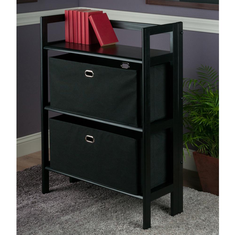 Torino 3-PC Set Folding Bookcase w/ Fabric Basket