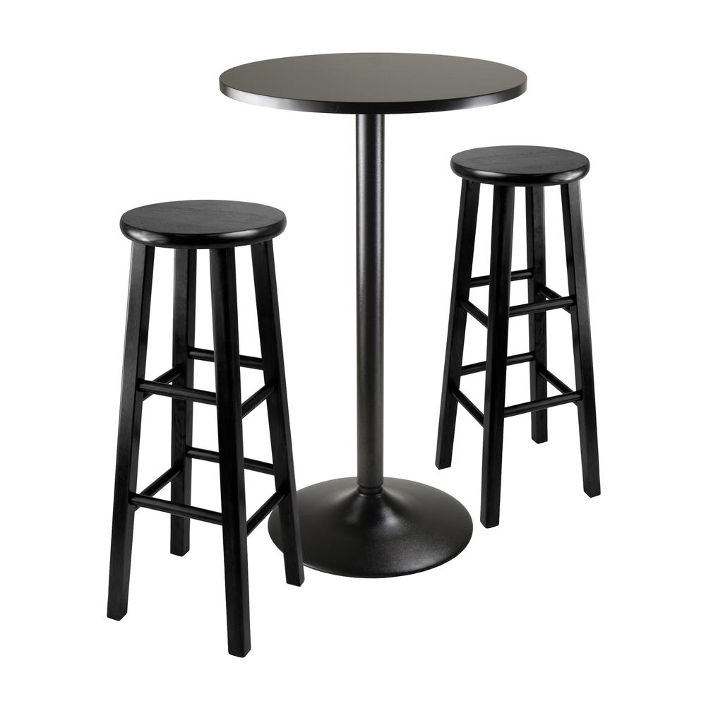 3pc Round Black Pub Table with two 29″ Wood Stool Square Legs