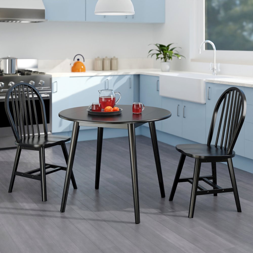 Moreno 3-Pc Drop Leaf Dining Table with Windsor Chairs