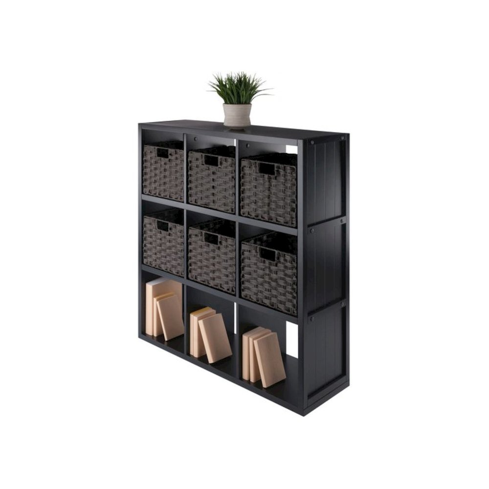 7-Pc 3×3 Storage Shelf with 6 Foldable Woven Baskets