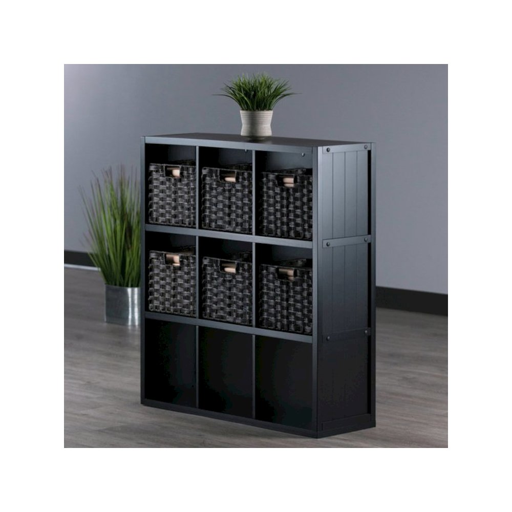 7-Pc 3×3 Storage Shelf with 6 Foldable Woven Baskets
