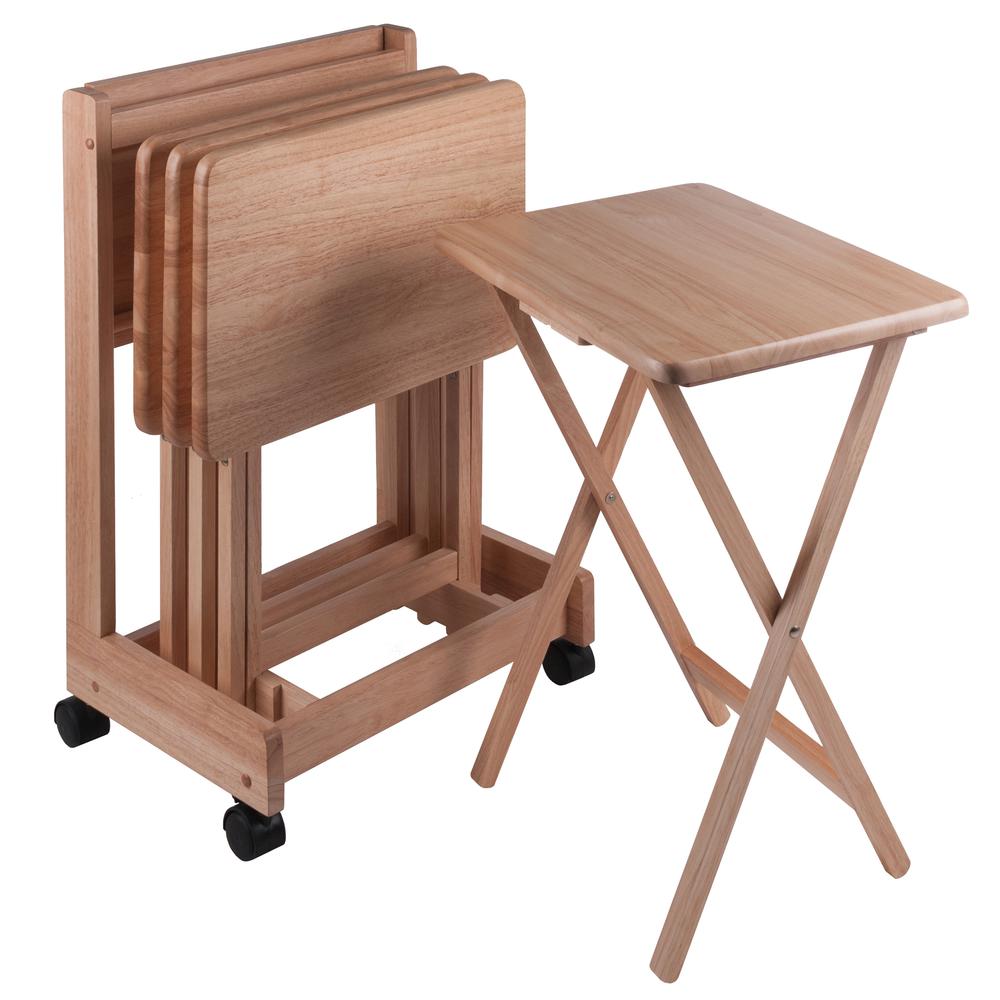 Brienda 5-PC Set Flip Top Snack Table Natural Finish