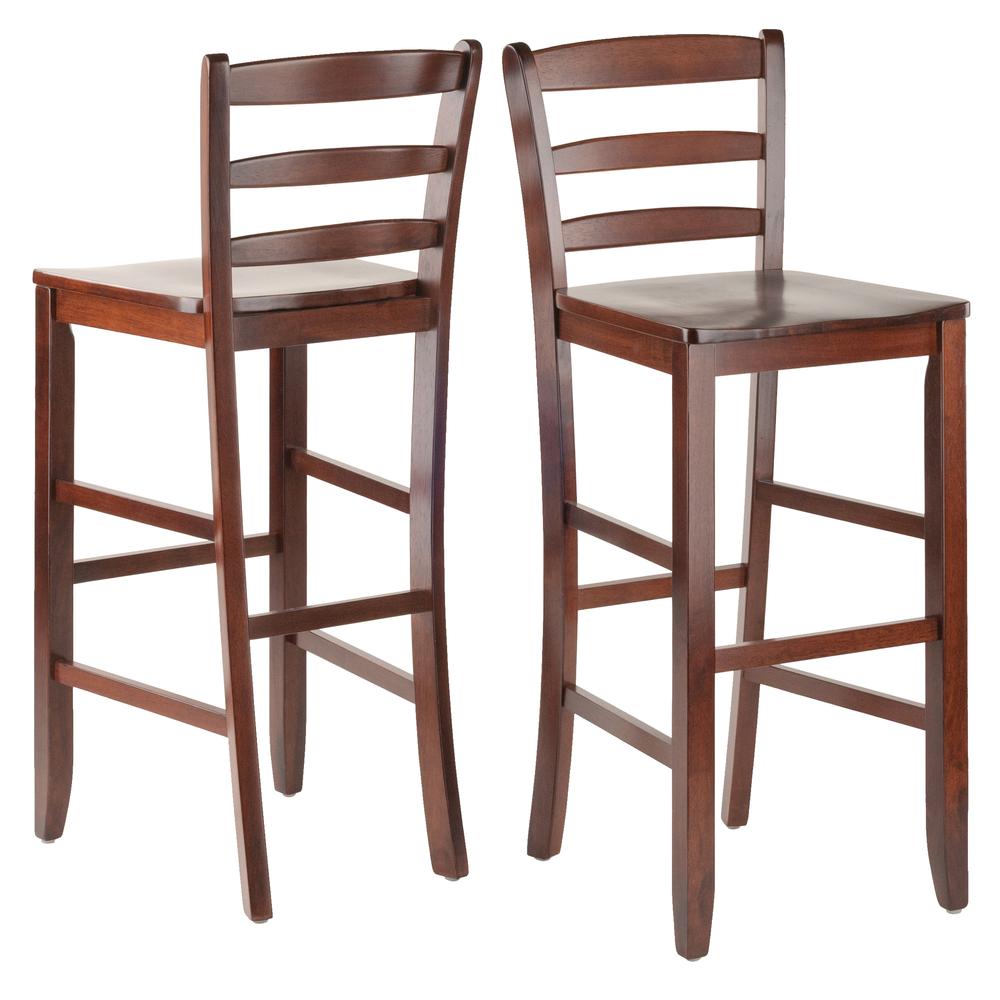 Benjamin 2-PC Ladder Back 30″ Bar Stool Set Antique Walnut