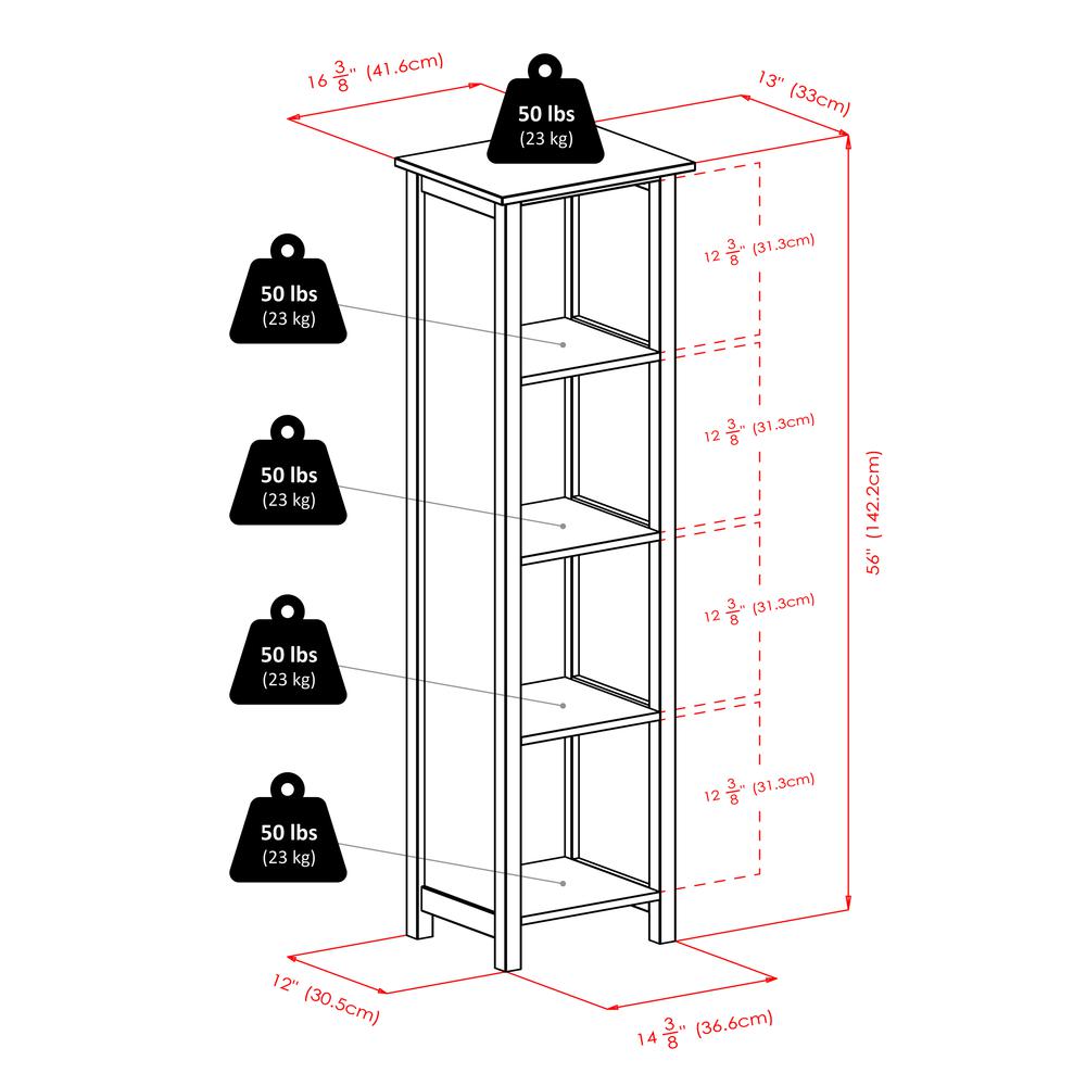 Verona 4-Section N Storage Shelf with 4 Foldable Black Color Fabric Baskets