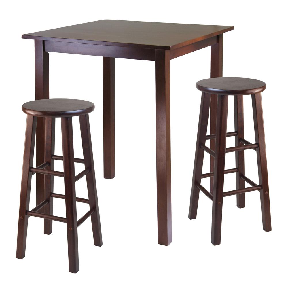 Parkland 3-Pc High Table with 29″ Square Leg Stools Walnut