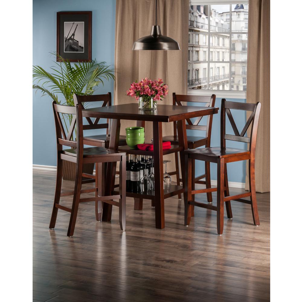 2 Shelves w/ 4 V-Back Counter Stools