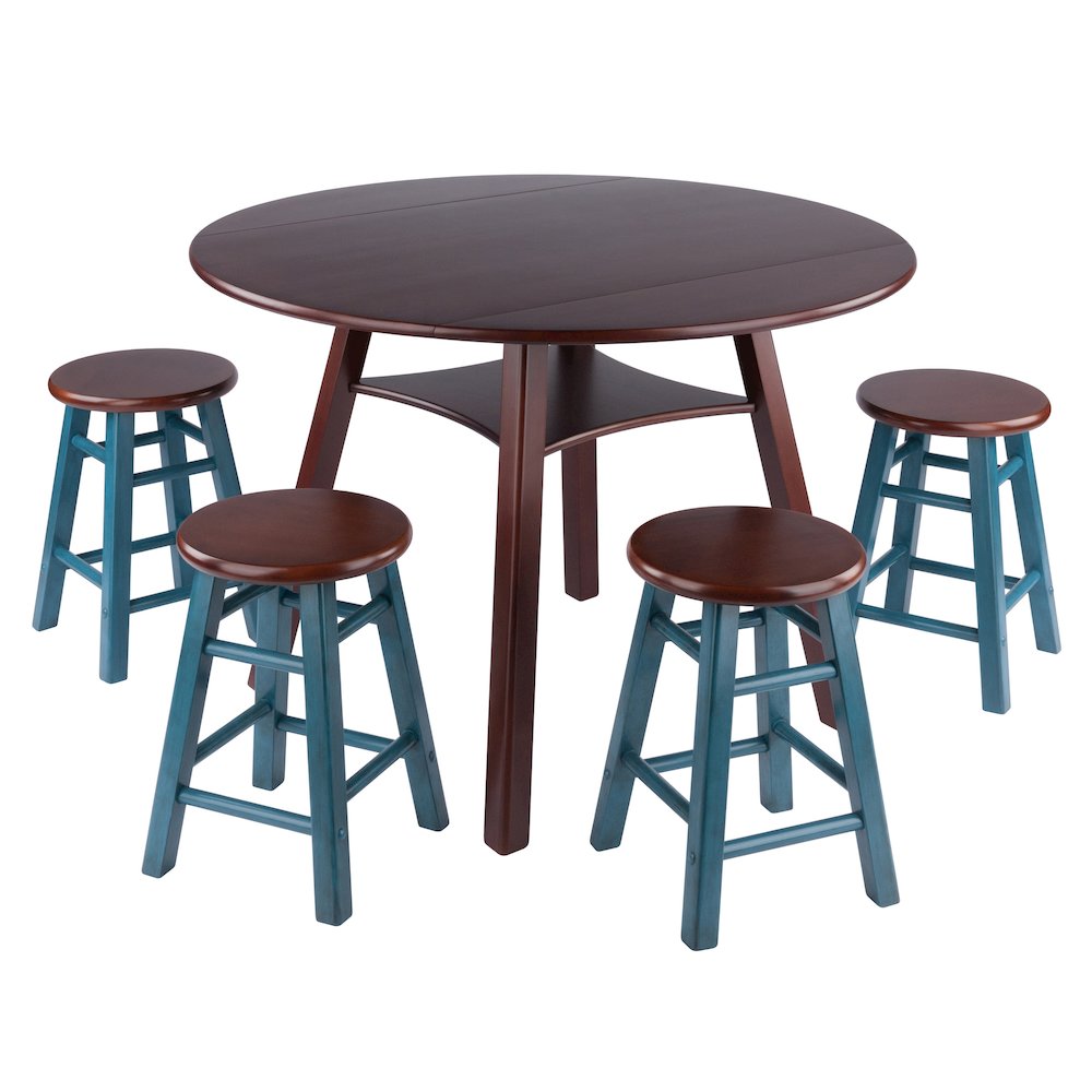 Marbelle Table 5-Pc Drop Leaf Dining Table with 4 Element 18” Dining Stool