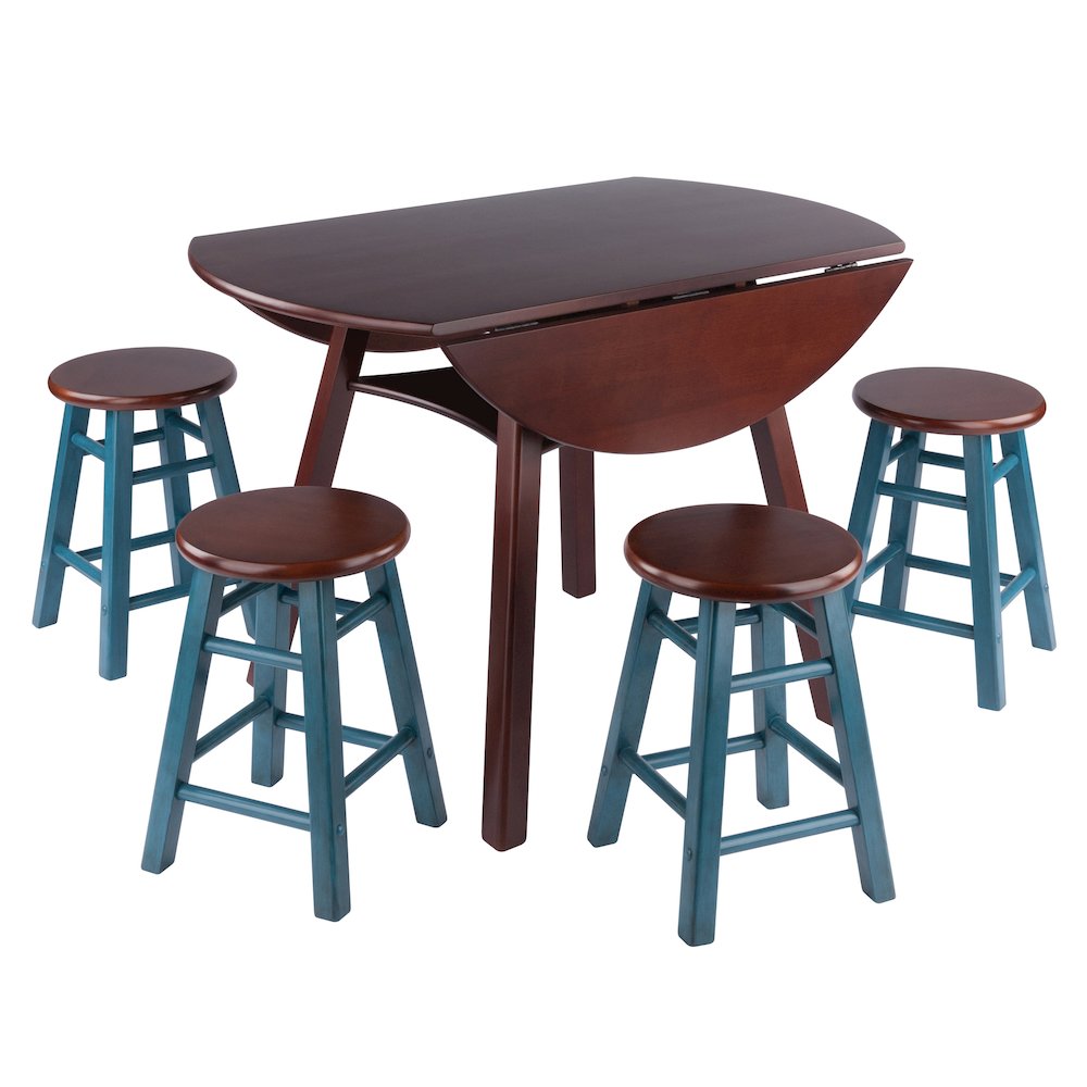 Marbelle Table 5-Pc Drop Leaf Dining Table with 4 Element 18” Dining Stool