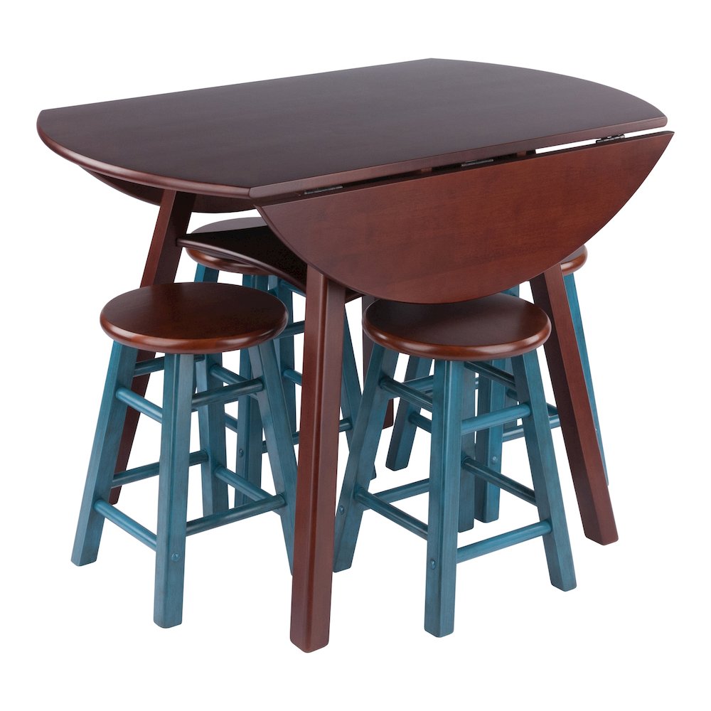 Marbelle Table 5-Pc Drop Leaf Dining Table with 4 Element 18” Dining Stool
