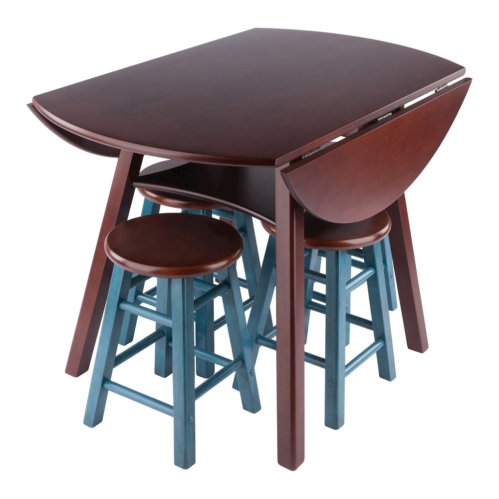 Marbelle Table 5-Pc Drop Leaf Dining Table with 4 Element 18” Dining Stool