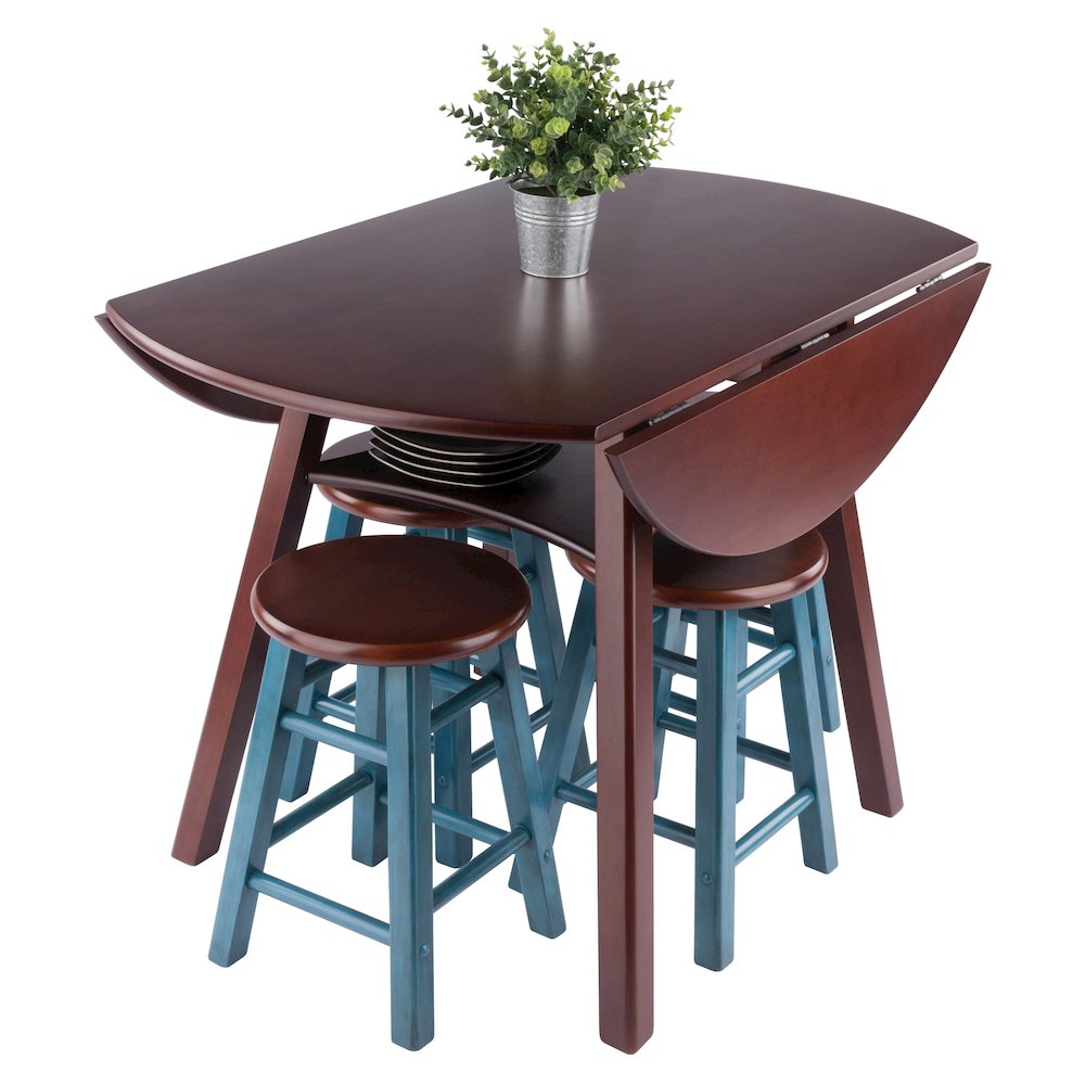 Marbelle Table 5-Pc Drop Leaf Dining Table with 4 Element 18” Dining Stool