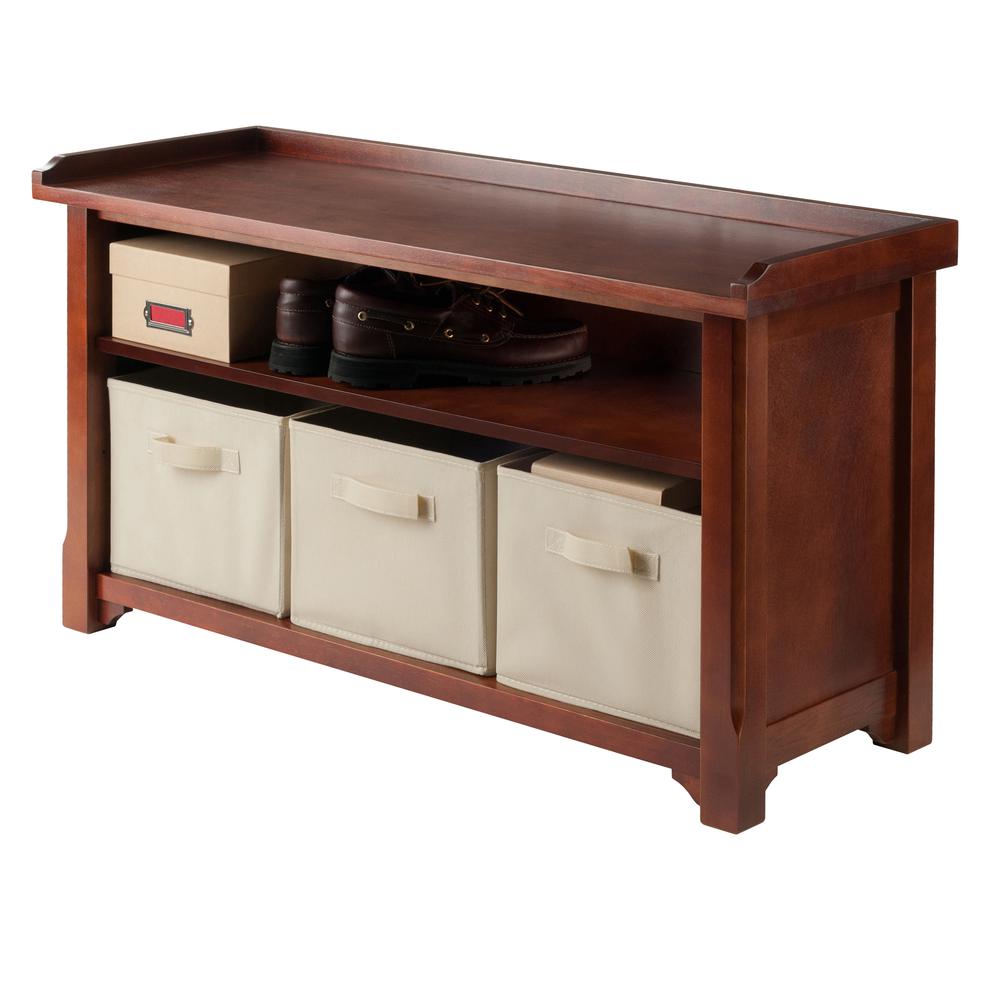 Verona Storage Bench with 3 Foldable  Beige Color Fabric Baskets