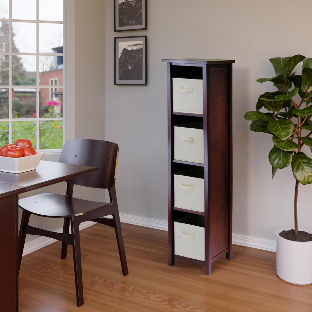 Verona 4-Section N Storage Shelf with 4 Foldable Beige Color Fabric Baskets