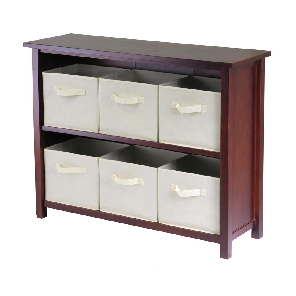 Verona 2-Section W Storage Shelf with 6 Foldable Beige Fabric Baskets
