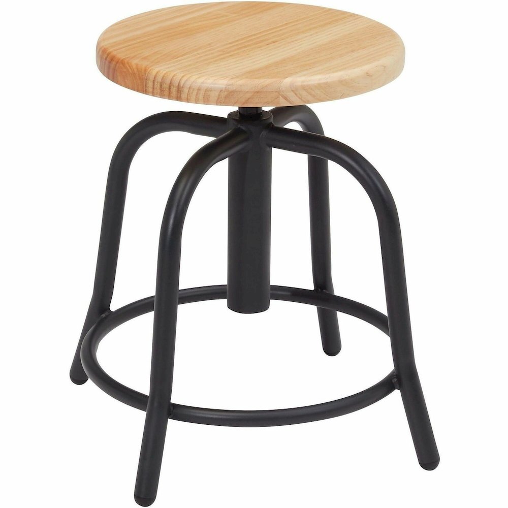 National Public Seating 6800 Series Stools – Solid Hardwood Seat Material – Black Frame Color – Steel Frame Material – Curved Leg Base – Wood