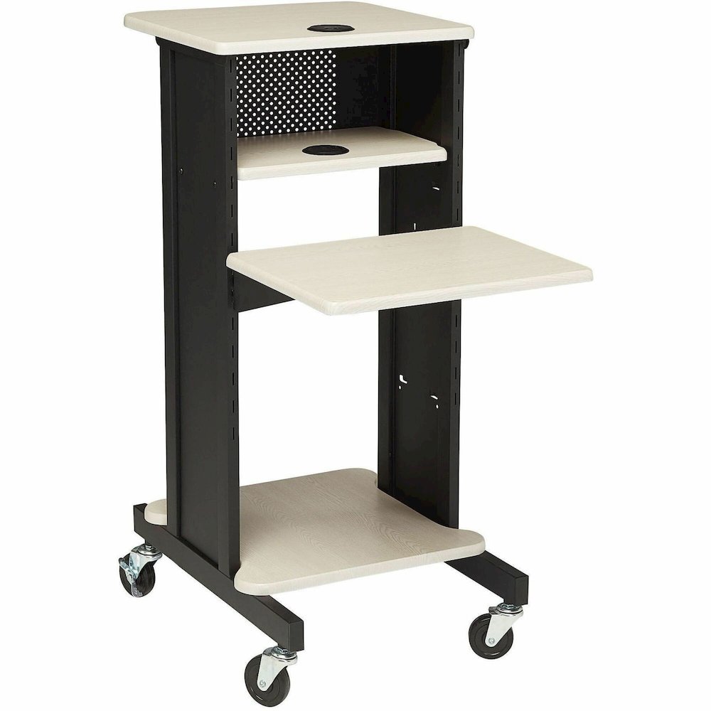 National Public Seating PRC200 Premium Presentation Cart – 4 Shelf – 4 Casters – 3″ Caster Size – 18″ Width x 30″ Depth x 40.50″ Height – Black Steel Frame – Ivory