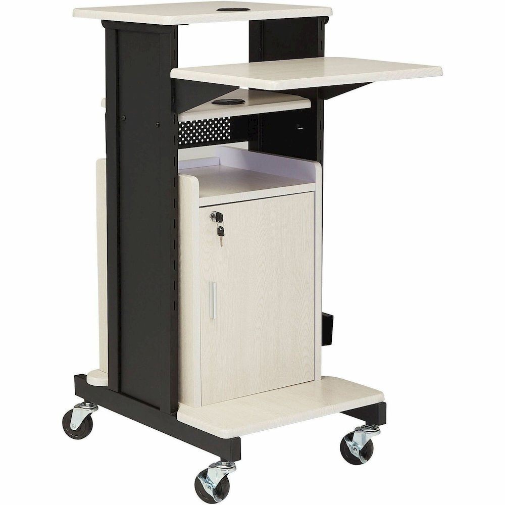 National Public Seating OklahomaSound PRC250 Presentation Cart – 6 Shelf – 4 Casters – 3″ Caster Size – 18″ Width x 30″ Depth x 40.50″ Height – Black Steel Frame – Ivory