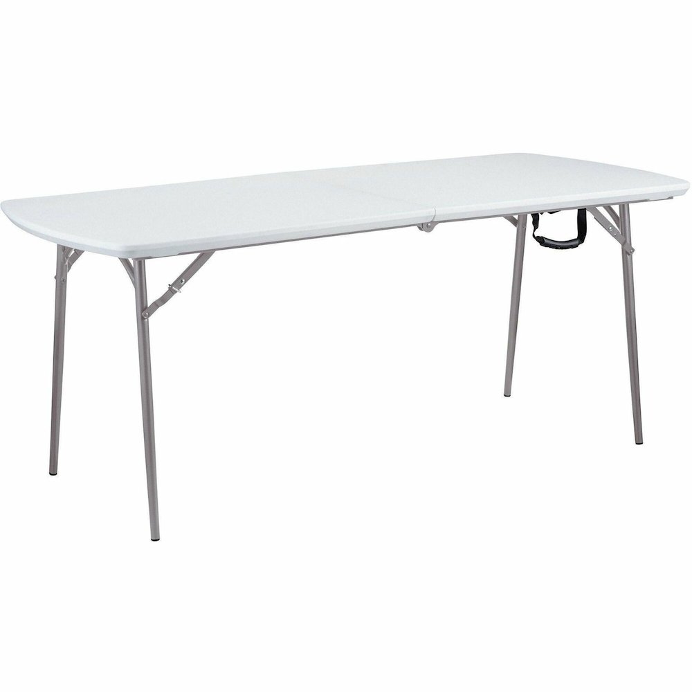 National Public Seating Banquet Fold-In-Half Tables – Speckled Gray Top – Round Tube Leg Base – 4 Legs – 700 lb Capacity – 71.80″ Table Top Length x 30″ Table Top Width – 29.50″ Height – Room