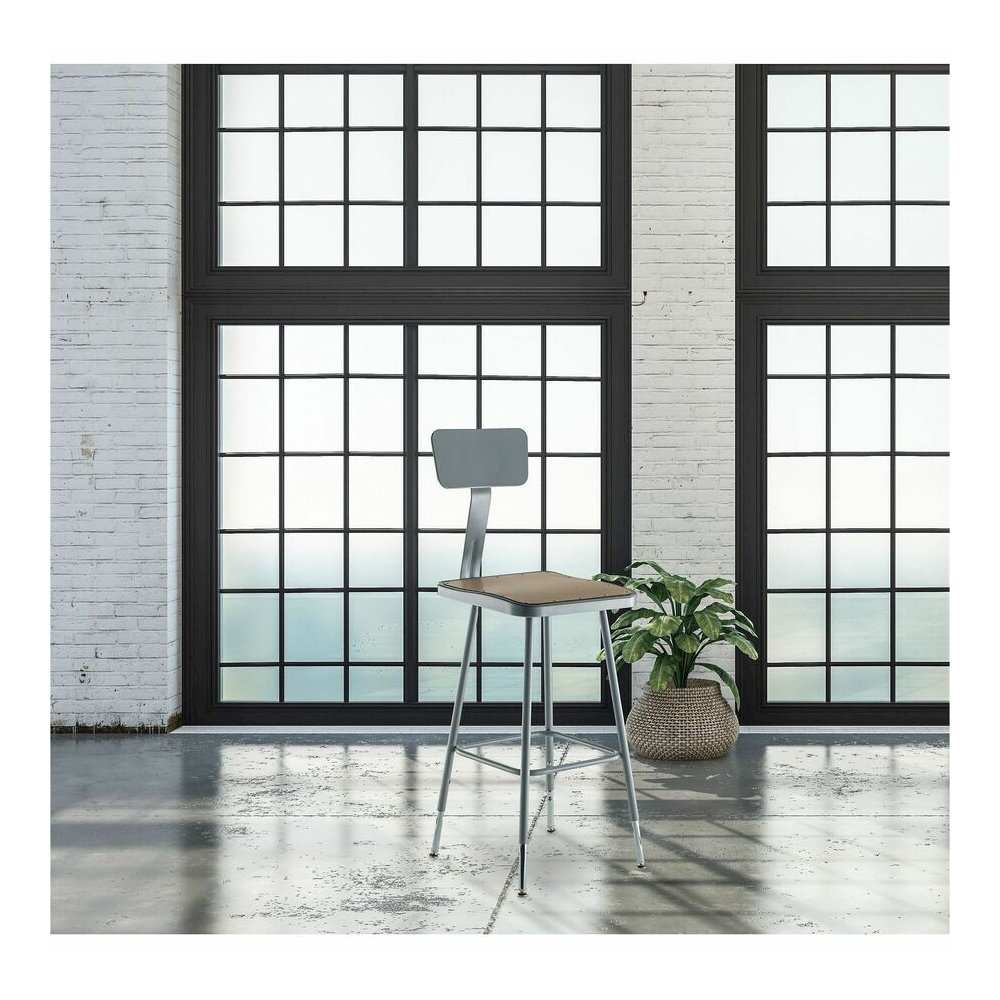 National Public Seating 6300 Series Heavy-Duty Square-Seat Stools – Masonite Seat Material – Gray Frame Color – Steel Frame Material – Four-legged Base – Gray – 1 Each