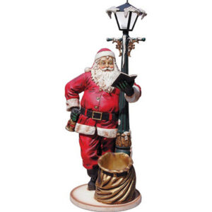 We present from Whimsical Treasures an enjoyable multicolored Large Santa with Lamp Post. Featuring operational light with usable three dimensional toy bag. The street lamp from the Christmas Collection will highlight any front porch or interior during the holidays