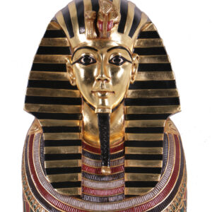The Tutankhamun Bust is a hand made 3 dimensional recreation 28 inches Tall our Tutankhamun recreation was designed for a display to either sit on a shelf or mounted to a wall with hardware installed on the back. The piece is hand made in very strong Fiberglass. The hand painted finish with gold leafing offers a richness appropriately fitting the opulence of Tutt reign. Suitable for an interior display. Part of our growing Egypt Collection and collectors may wish to consider other creations offered. No Assembly required. Tutankhamun
