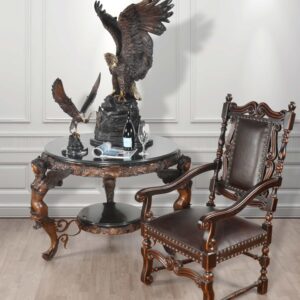 A Neoclassical inspired Lost Wax Cast Bronze Center Table measuring 46 inches Diameter and a height of 32 inches. Offered by Timeless Creations