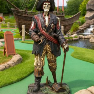 Bring a touch of swashbuckling adventure and eerie charm to your space with this life-size Skeleton Pirate Statue. Standing over 6 feet tall