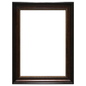 Interior size is 24 x 36  with an overall exterior dimension of 33 x 45 with a profile width of 4.5 " and a profile height of 2.5"    . Our American Woods is framers favorite. Made in solid wood. The frame style is offered in several finishes for you to choose from.  This very pretty and rich finish shown is our "DWB". Dark Wood Black a finish of graduated colors from outside to in