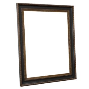 a finish that draws the viewers eye inward and highlights the subject of the framing in a beautifully classic manner.  The outer edge and inner liners are done in a burnished gold leaf that transition seamlessly to the contoured inner black defining aspect of the frame. The finish and popular profile combine to deliver a wonderful framing result for customers who desire a little  bit of framing drama. A FRAMERS CHOICE SELECTION !!!
