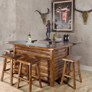This set includes a distinctive Teak Bar with fitted interior shelves for functionality