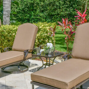 renowned for its classic woven lattice design and rich bronzed powder coated finish with brown highlights. Crafted from 100% aluminum