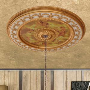 The Sistine Chapel Classical Round Chandelier Ceiling Medallion 63 Inch Diameter is a large fully assembled and intricately finished Ceiling Medallion. This Timeless Creation offers an Old World Elegance. This completely finished Architectural Ceiling Medallion creates instant 3 dimensional detail to an otherwise boring plain ceiling. Also a crowning Elegance to a Chandelier Installation