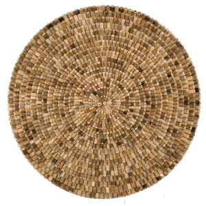 Offering an imported exotic Wood Wall Art Round 60 Inch Diameter. Hand crafted in solid wood creating a uniquely designed cork affect. A very unusual design that will become a favorite in any setting it gets displayed. The large scale creates a very dramatic affect. Made in Indonesia by our local craftspeople. You may also consider the Wood Wall Art Large Square 60 Inch for a similar design and affect with a more geometric shape