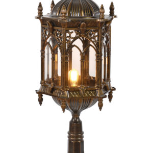 The Gothic Column Lamp is elegance in medieval architecture. Featuring a rust proof cast aluminum composition with fantastic details of spires scrolls and archways surrounding the glass light enclosure. Pre-wired for ease of installation. Main electrical wiring is necessary.