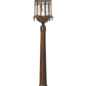 The Gothic Grassland Lamp shows style and elegance in medieval architecture. Featuring a rust proof cast aluminum composition with fantastic details of spires scrolls and archways surrounding the glass light enclosure. Pre-wired for ease of installation. Main electrical wiring is necessary.