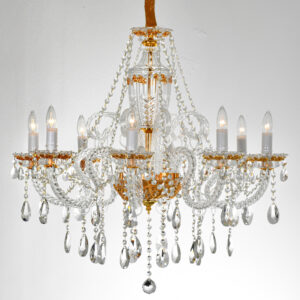 Add a touch of regal elegance to your home with the Fine Crystal and Gold Chandelier. This exquisite light fixture features lavishly designed crystal embellishments sourced from Egypt