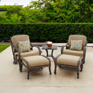 Bridgeton Moore presents the Grand Bonaire Weave 5 Piece Club Chair Set featuring 2.... comfortable deep seating Grand Bonaire Weave Club Chairs with plush seat and back cushions