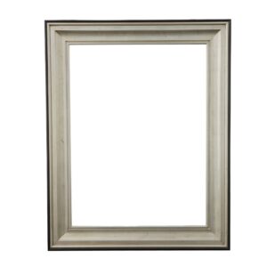 Interior size is 36 x 48 with an overall exterior dimension of 49 x 61 with a profile width of 6.5" and a profile height of 2.5"     . Our Silver Raven Frame is currently one of the most popular designs available.  It is easy to place and affective at adding value on almost everything it is selected to be used on.  It is both transitional as well as contemporary and an affective framers' solution for accenting and defining a variety of popular subjects and interior applications. The frame's clean lines are defined by a striking black exterior and facial edge leading to a striking silver leaf that angles toward the center. The frame is made entirely in solid wood with a wood lip liner detail. For smaller size framing requirements consider using  our also very popular