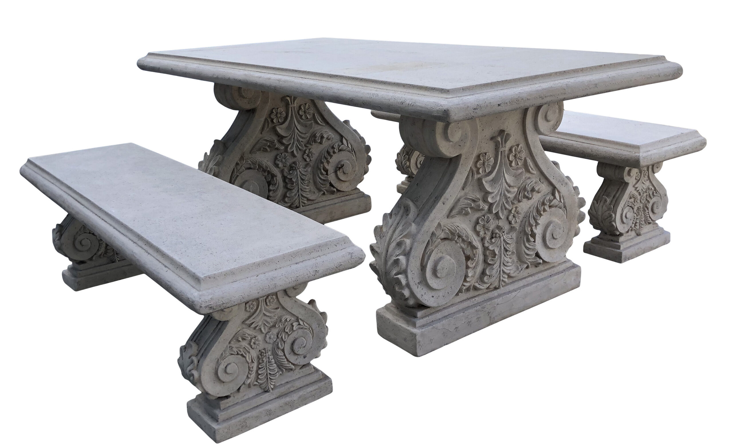 Classic Acanthus Garden Table and Bench set of 3 (KIT)