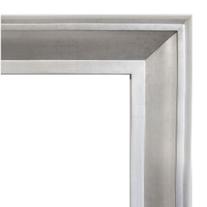 Interior size is 24 x 36 with an overall exterior dimension of 30 x 42 with a profile width of 6" and a profile height of 3"     . Our Sterling Frame is a very beautiful and popular larger scale frame. The frame is made in wood with wood liner and features a very clean and modern all over hand finish of silver leafing.  The inner scooping contoured profile works perfectly to draw the eye inward to showcase the subject of the frames use and will offer a beautiful and trend capturing and dramatic framing result. A FRAMERS CHOICE SELECTION !!!