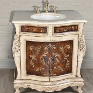 The Casa Grande Vanity from our expansive Casa Grande Series is a 33" wide single bowl vanity. The vanity is beautiful and decorative as well as designed to make installation as easy as possible. It comes with a mounted beige solid marble top with pre-drilled holes for faucets