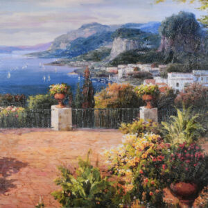 Our Mediterranean image depicts the beauty of the Mediterranean coast. The painting with artists attention to detail and ability to invoke depth with the skilled use of light and shadowing creates certain desire to visit this romantic landscape while bringing beauty to the setting it is placed. It comes gallery wrapped and ready to hang. The finished image size is 36 x 48 inches. A Le Beau Giclee is a Museum quality recreation of an original top artistswork on canvas by AFD. The techniques used are one of the most accurate forms of art reproduction today