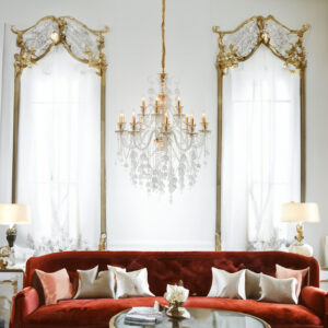 a smaller yet equally striking version ideal for intimate spaces. This chandelier boasts a luxurious blend of steel