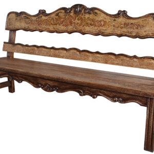 The Belruse High Back Bench is a substantial fully assembled bench from our popular Belruse Series. This series boasts a Spanish influence with large scaled details and its multi layered finish of light and dark sienna and brown tones with subtle natural contrasts resulting from hand rubbing and exposing the rich wood undertones then delicately detailed with hand painted soft scrolls. These benches pair perfectly with the large Belruse table or can be used stand alone in any appropriate application. The Belruse series is part of our Santa Lucia Collection which consists of handmade